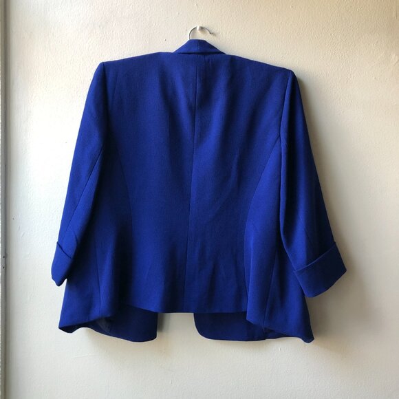 Vintage Open Front Cobalt Blue Kimono Style Wrap Blazer Size 8 / S / M - Picture 3 of 4